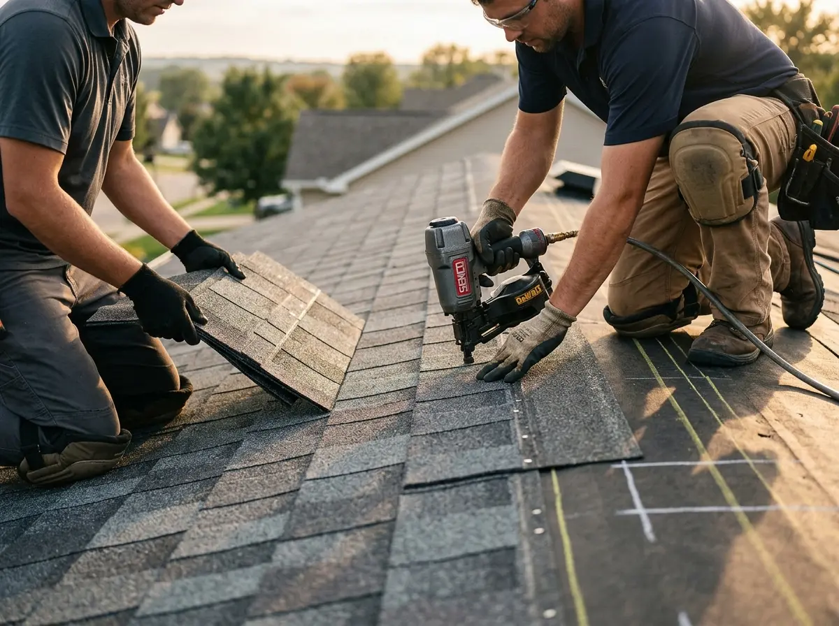 Professional roofer working on a residential roof in Riviera Beach
